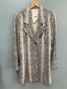 CAbi Snake-Print Long Blazer in Beige and Black